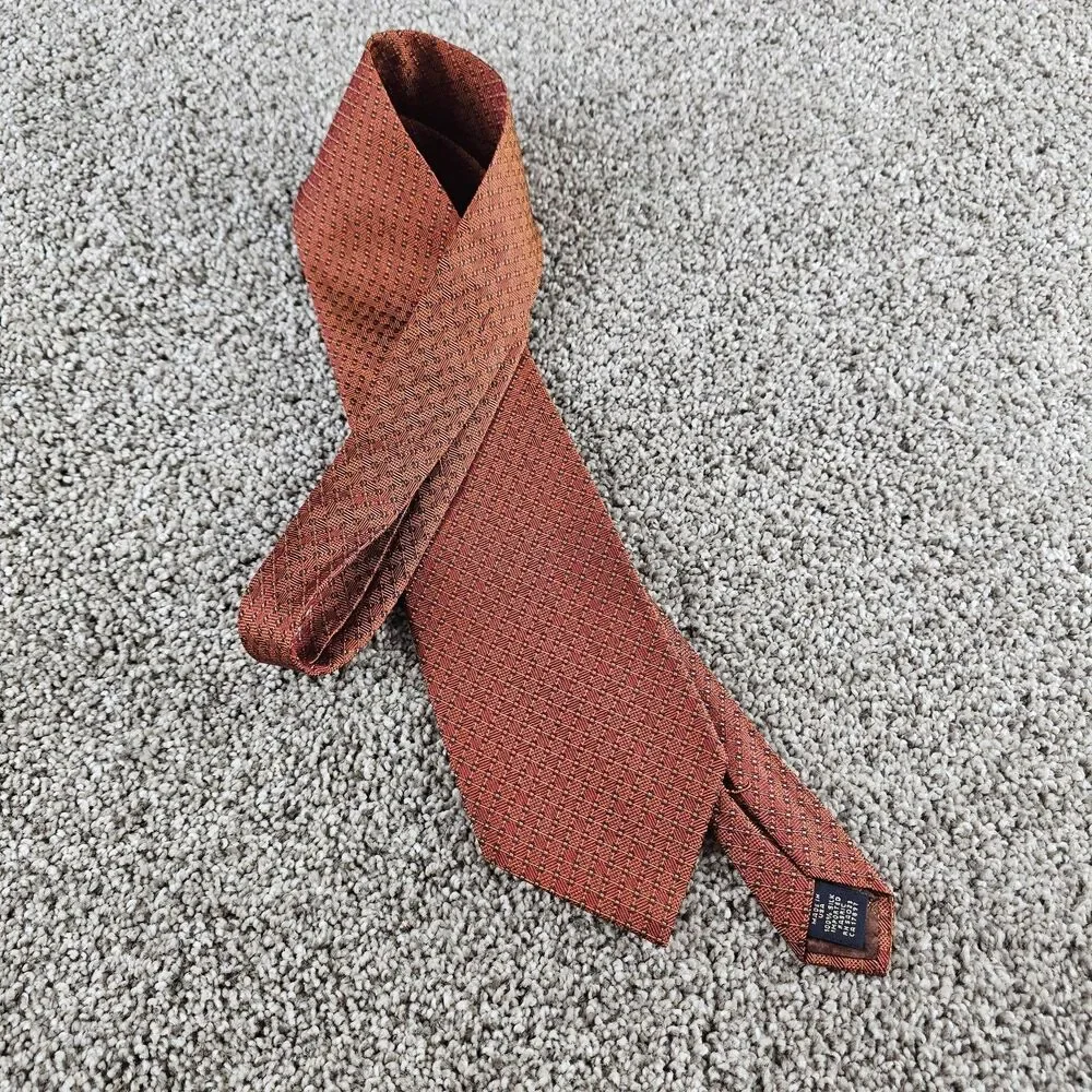 Banana Republic Silk Tie Burnt Orange Geometric Micro Dot Grid USA Made Mens